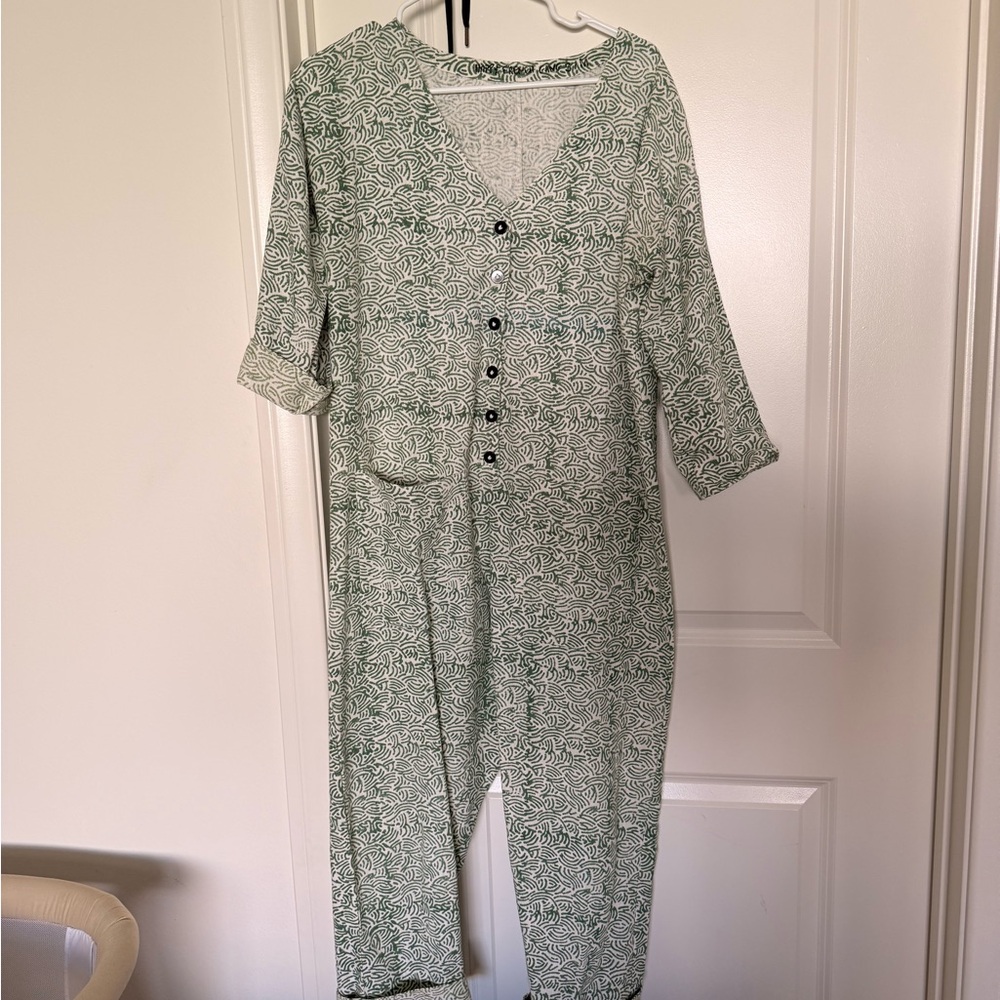 Happy French Gang Green & White Printed Jumpsuit
